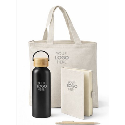 Eco Essentials Zipper Tote Gift Set with Journal,Pen & Bottle