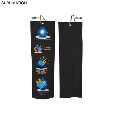 Colored Microfiber Dri-Lite Terry Golf Towel, Finished, Trifold Grommet & Hook, Sublimated, (5"x18")