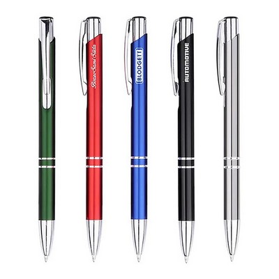 Aura Metal Push Action Ballpoint Pen w/ Chrome Accent