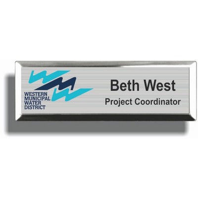 Silver Metal Name Badge w/Beveled Frame (3"x 1")